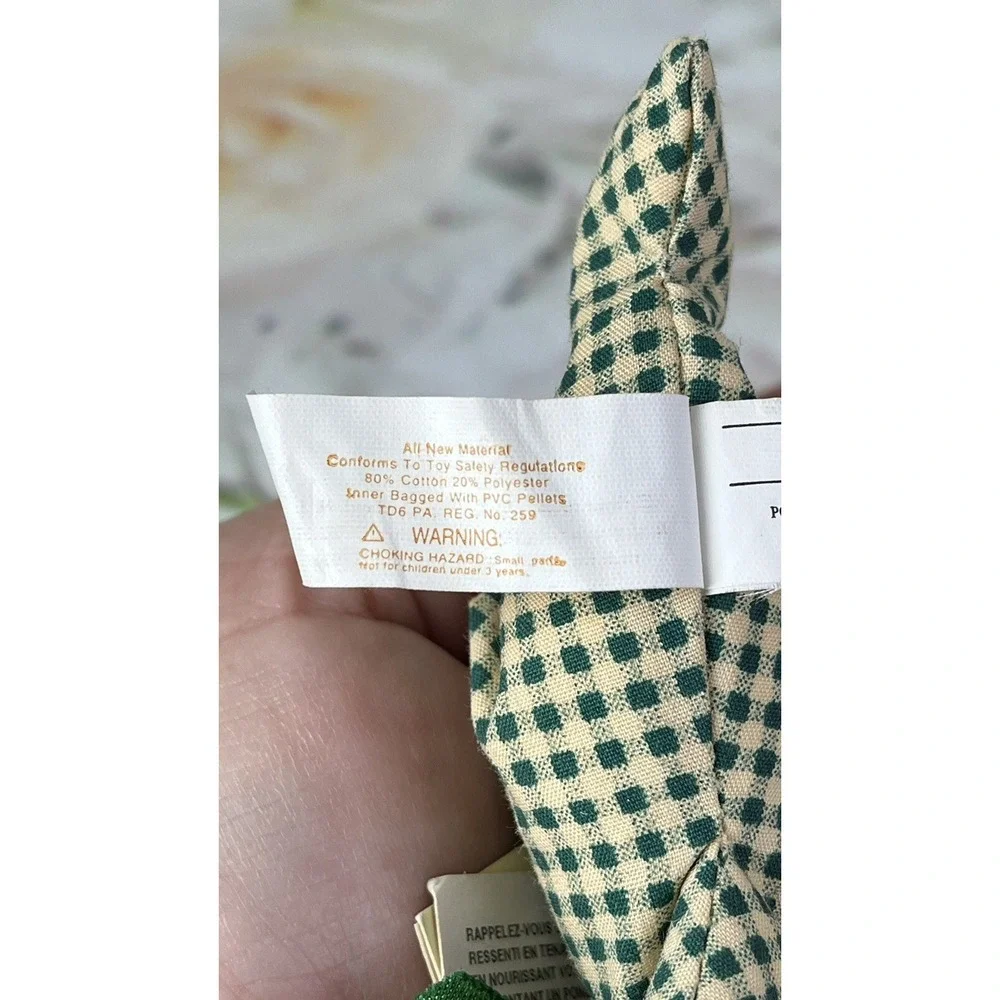 Teeny Beenies Green Gingham Frog Russ Berrie Cloth Body Ceramic Head #7075 Tags